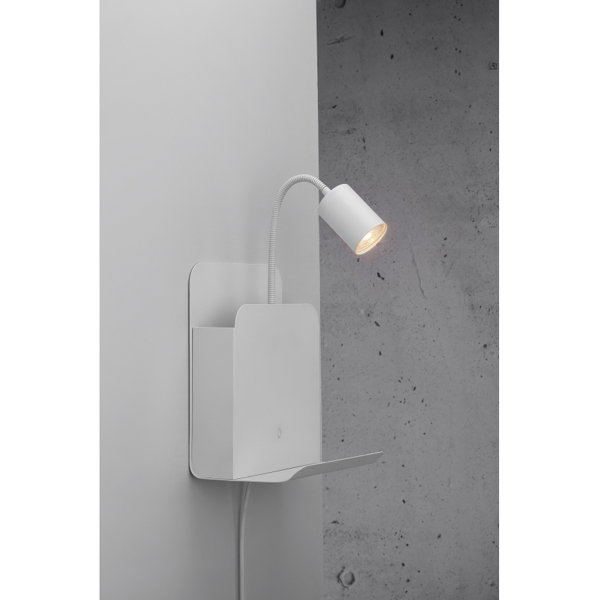 Nordlux - Zidno spot svetlo sa policom i USB ROOMI 1xGU10/8W/230V belo