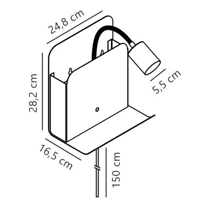Nordlux - Zidno spot svetlo sa policom i USB ROOMI 1xGU10/8W/230V belo