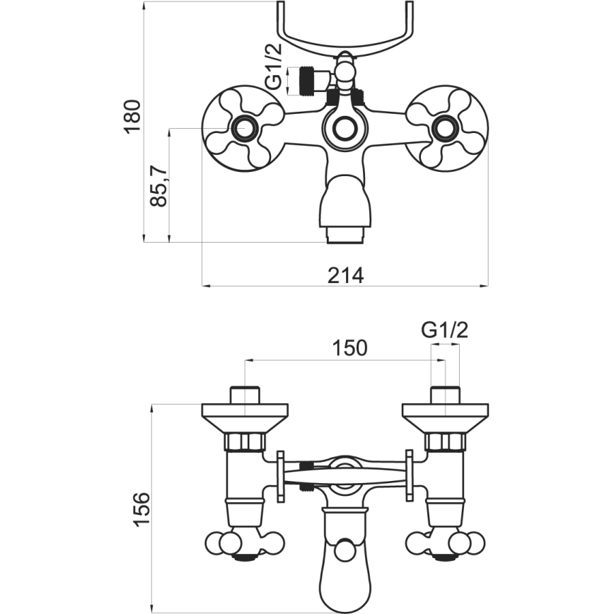 Novaservis - Komplet za kadu sa baterijom TITANIA RETRO, sjajni hrom