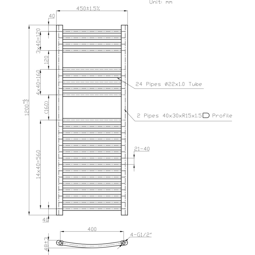 Novaservis - Kupaonski peškarnik 490W/230V 120x45 cm beli, zaobljen