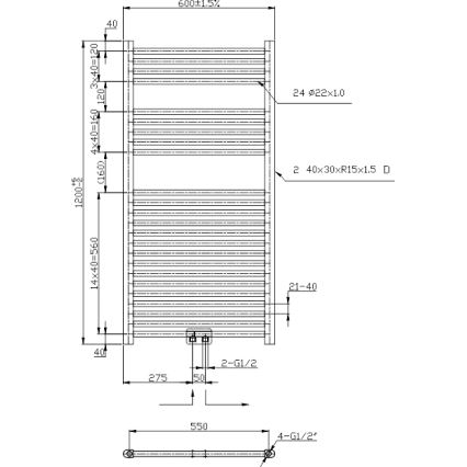 Novaservis - Kupatilski merdevinski radijator 423W/230V 120x60 cm sjajni hrom ravan