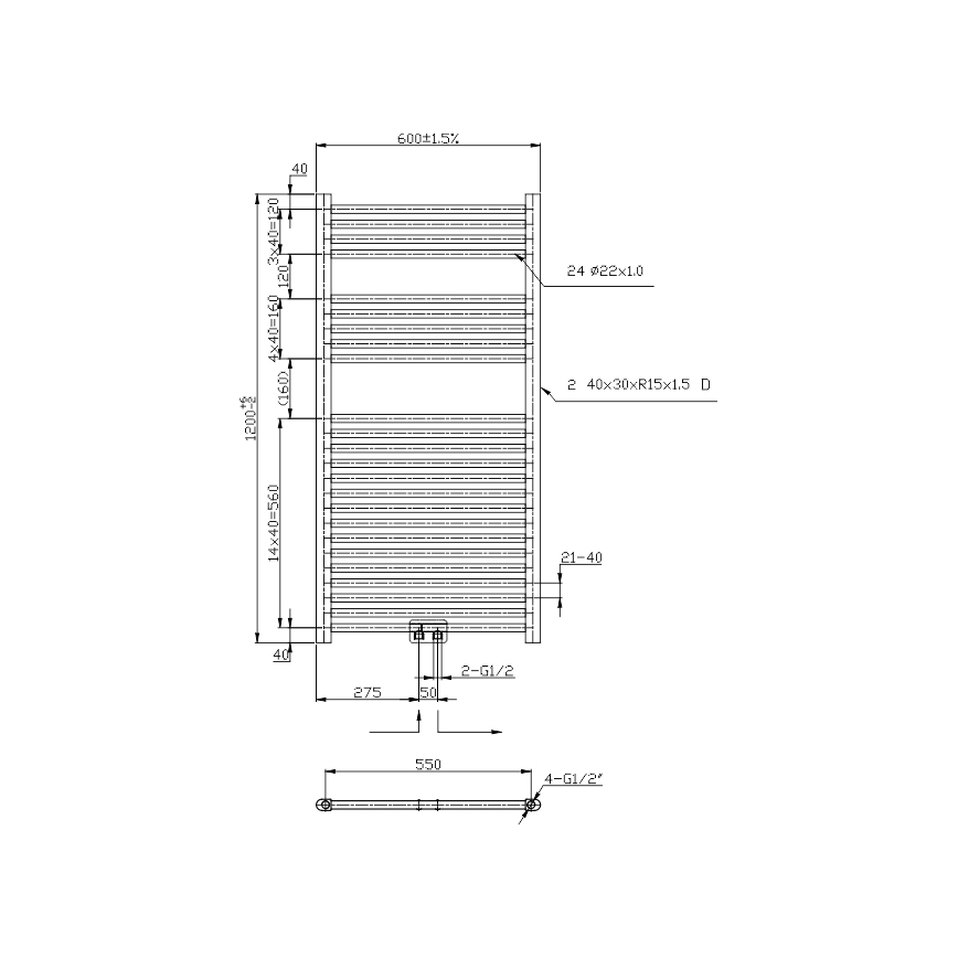 Novaservis - Kupatilski merdevinski radijator 644W/230V 120x60 cm crni ravan