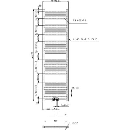Novaservis - Kupatilski peškirni radijator 648W/230V 160x45 cm crni ravan