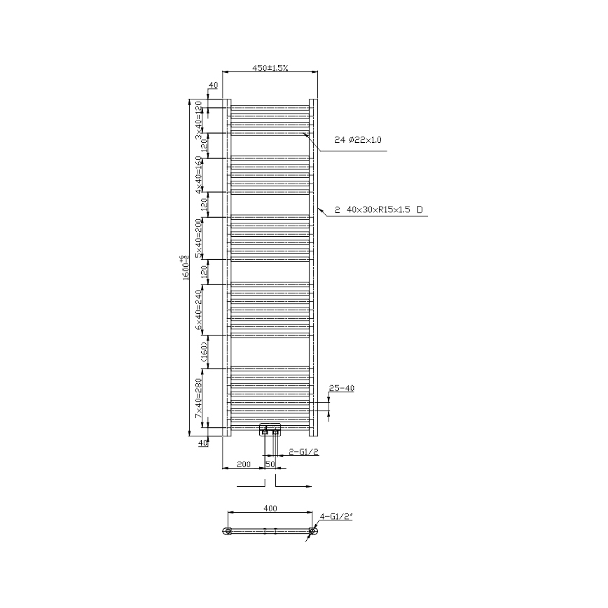 Novaservis - Kupatilski peškirni radijator 648W/230V 160x45 cm crni ravan