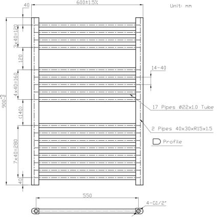 Novaservis - Kupatilski peškirni radijator ljestve 478W/230V 90x60 cm beli ravan