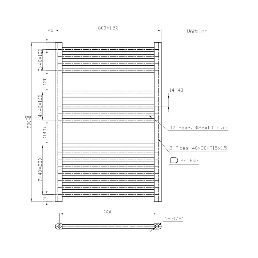 Novaservis - Kupatilski peškirni radijator ljestve 478W/230V 90x60 cm beli ravan