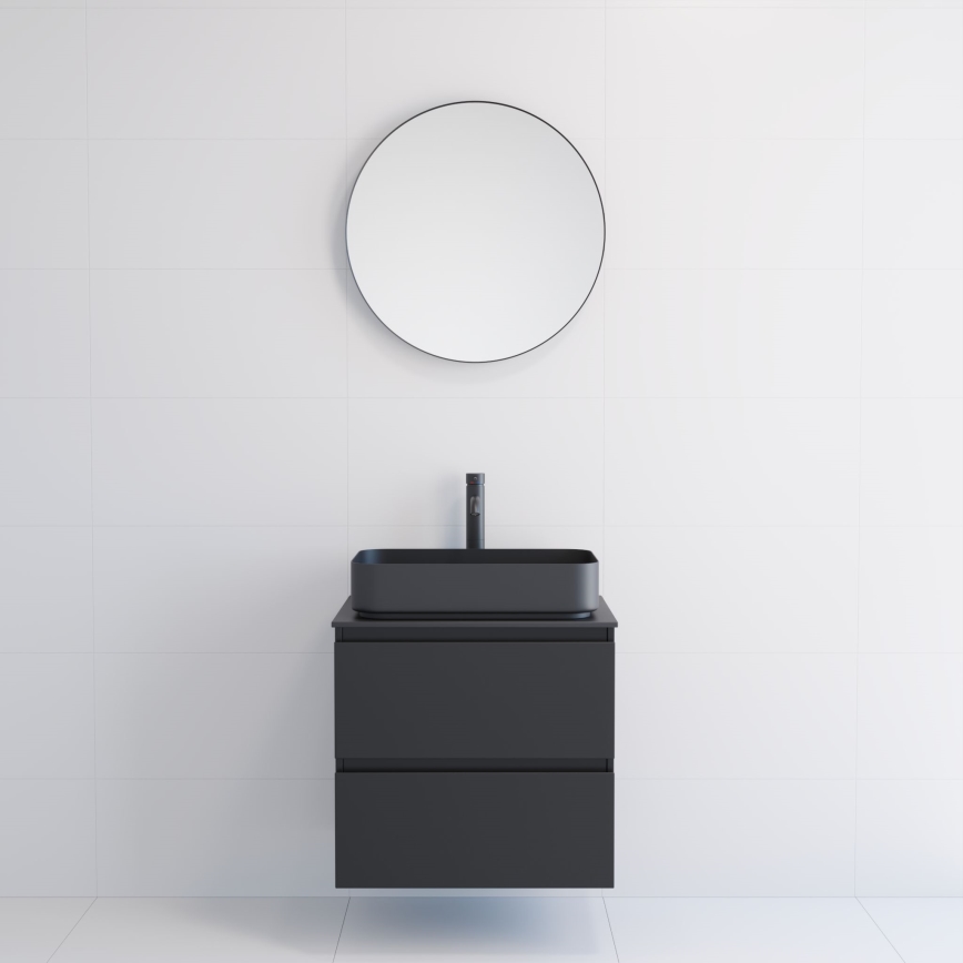 Ogledalo za kupatilo BORGSTED, prečnik 60 cm, crno