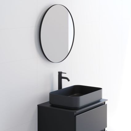 Ogledalo za kupatilo BORGSTED, prečnik 60 cm, crno