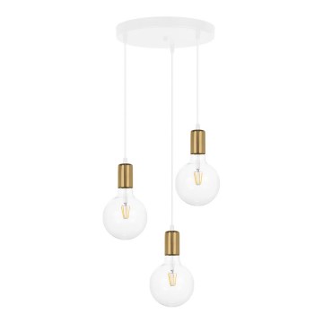 Okrugli luster na sajli MIROS 3xE27/60W/230V, beli/zlatni