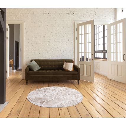 Okrugli tepih SALAMANCA 100 cm prigušiva/bela/listni dezen