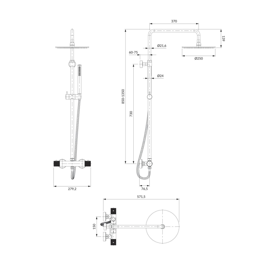 OMNIRES CT8044CR - Set za tuširanje sa termostatskom baterijom CONTOUR u sjajnom hromu