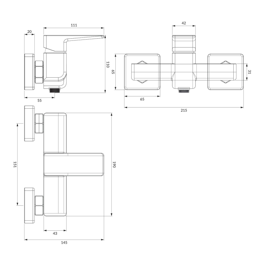 OMNIRES PM7440BL - Tuš baterija PARMA mat crna