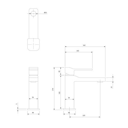 OMNIRES SL7710GR - Baterija za umivaonik SLIDE 17 cm brušeni grafit