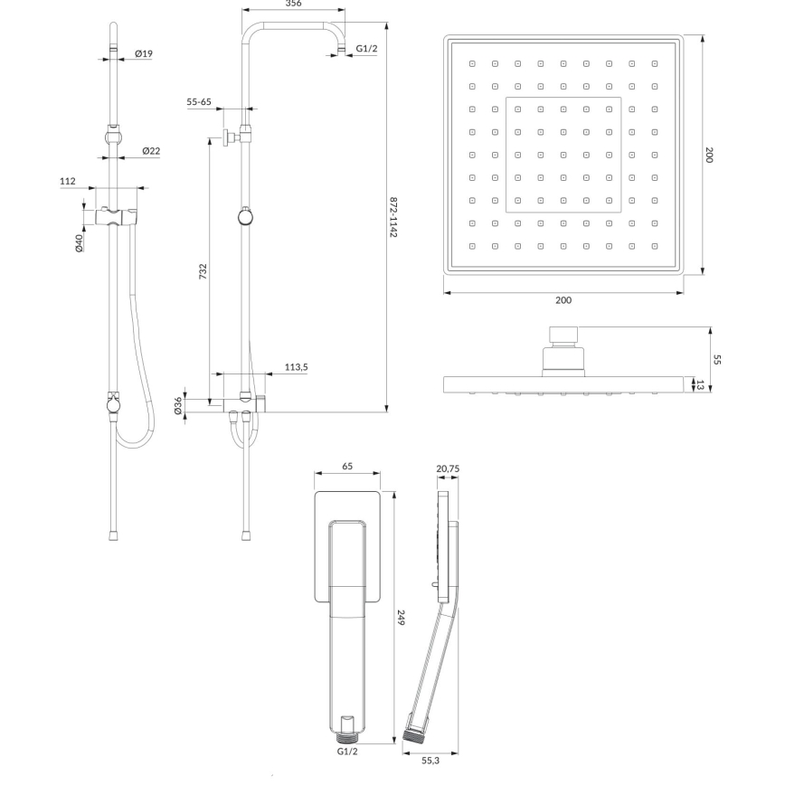 OMNIRES SYSJIMJIMBL - Tuš set JIMJIM mat crne boje