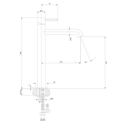 OMNIRES Y1212BL - Baterija za umivaonik Y 30,8 cm, polumat crne boje