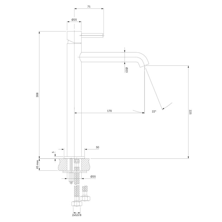OMNIRES Y1212BL - Baterija za umivaonik Y 30,8 cm, polumat crne boje