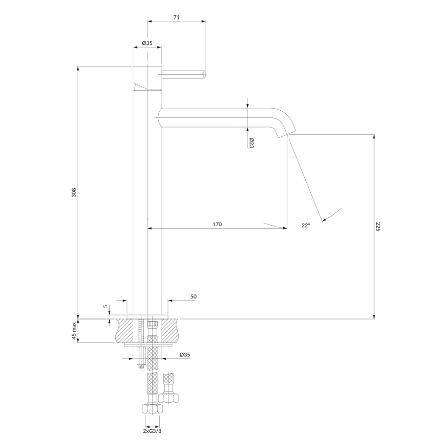 OMNIRES Y1212BLGL - Baterija za umivaonik Y 30,8 cm polumatna crna/sjajna zlatna
