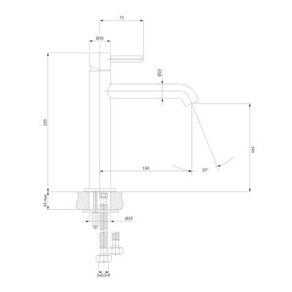 OMNIRES Y1212CCR - Baterija za umivaonik Y 22,5 cm, sjajni hrom