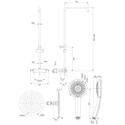 OMNIRES Y1244X/6CR - Tuš komplet sa termostatskom baterijom Y, sjajni hrom