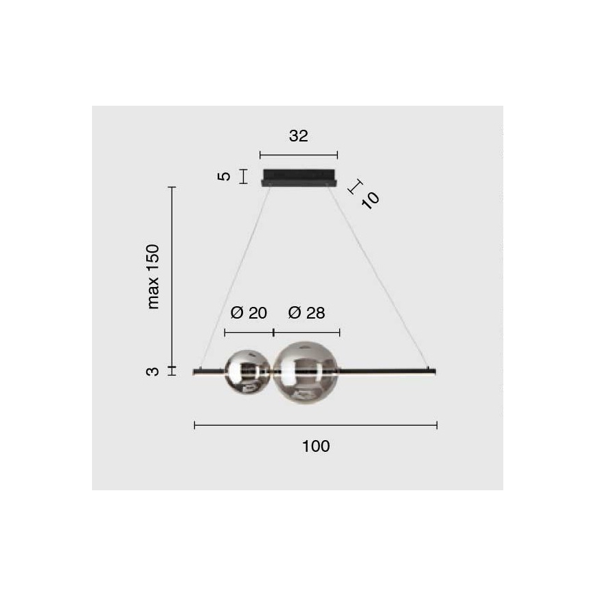 Ondaluce - LED luster na sajli FUFI (prigušiva) LED/40W/230V crna/zadimljena crna