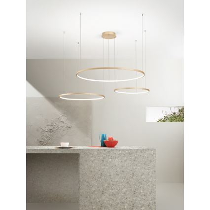 Ondaluce - LED prigušiva luster na sajli SOEL LED/28W/230V + LED/38W + LED/47W prečnik 100/80/60 cm zlatna