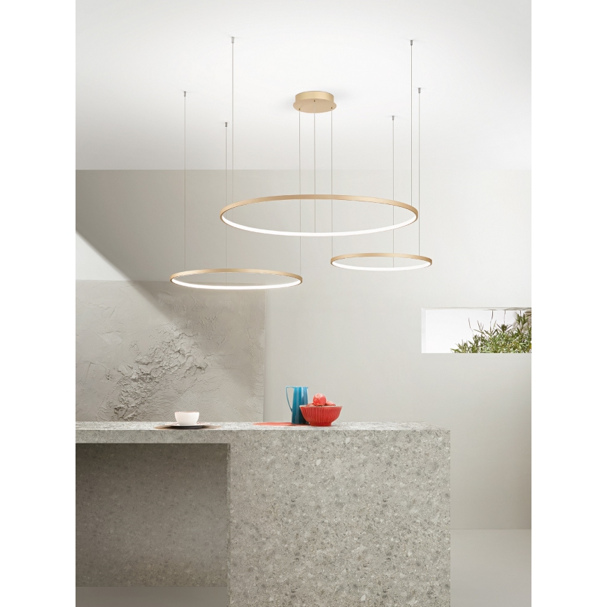 Ondaluce - LED prigušiva luster na sajli SOEL LED/28W/230V + LED/38W + LED/47W prečnik 100/80/60 cm zlatna