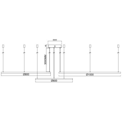 Ondaluce - LED prigušiva luster na sajli SOEL LED/28W/230V + LED/38W + LED/47W prečnik 100/80/60 cm zlatna