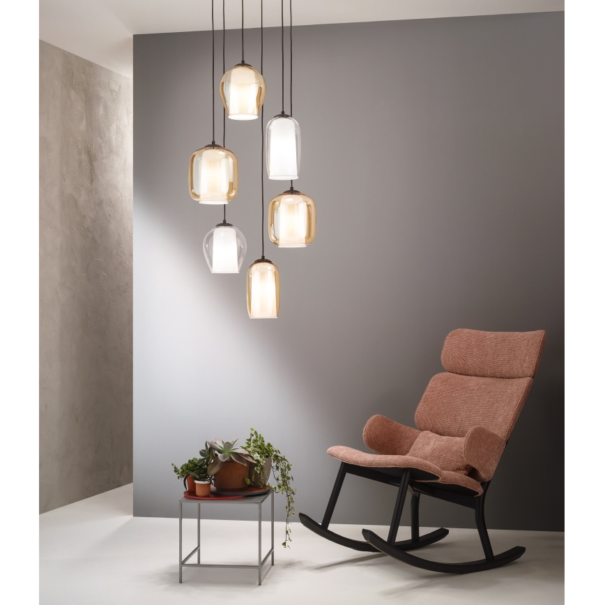 Ondaluce - Luster na kablu BONNIE 1xE27/15W/230V prečnik 15 cm crna/zadimljeno bež