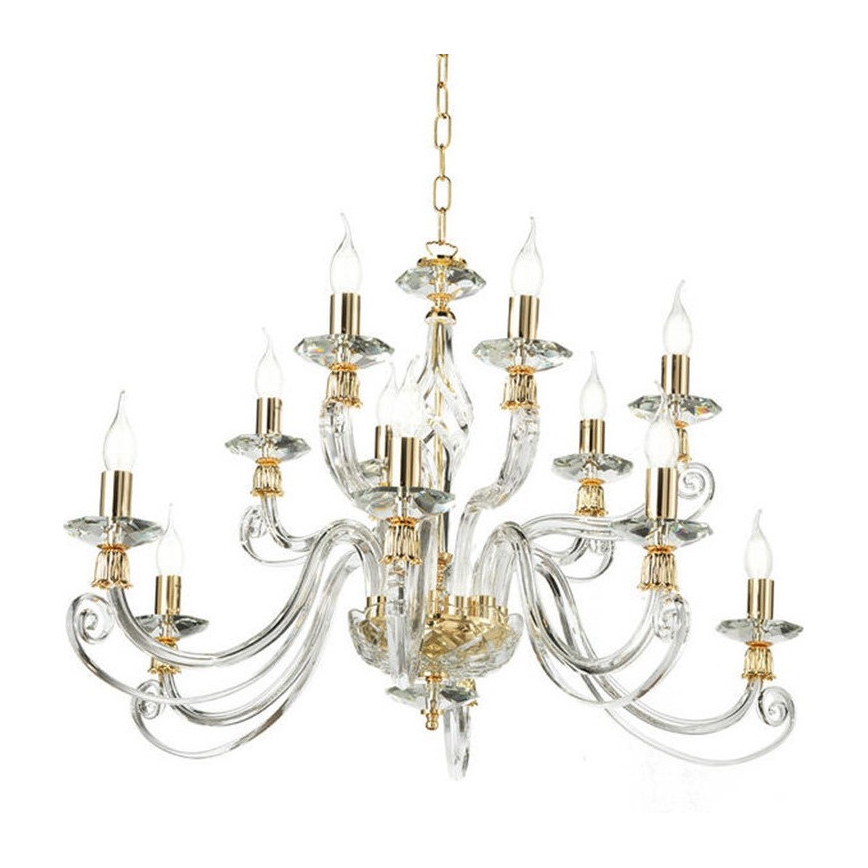 Ondaluce - Luster na lancu 1306 12xE14/10W/230V prečnik 100 cm zlatna/prozirna