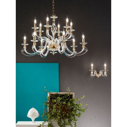 Ondaluce - Luster na lancu 1306 12xE14/10W/230V prečnik 100 cm zlatna/prozirna