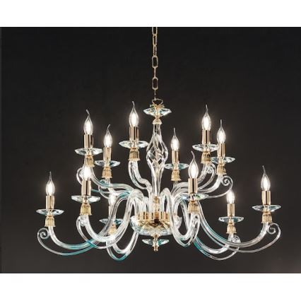 Ondaluce - Luster na lancu 1306 12xE14/10W/230V prečnik 100 cm zlatna/prozirna