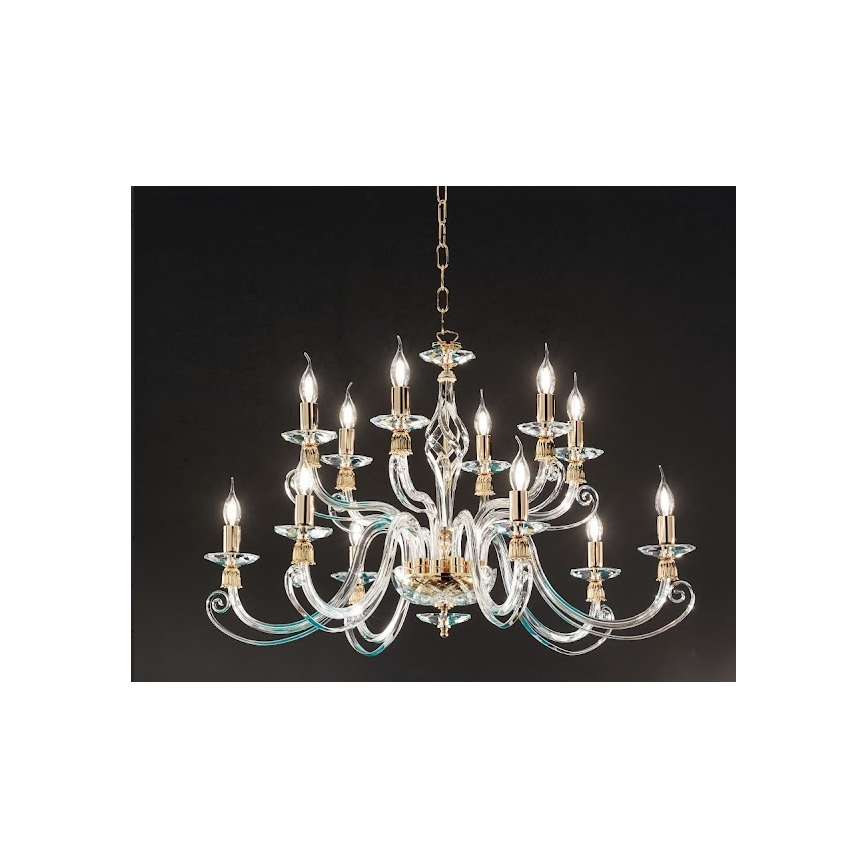 Ondaluce - Luster na lancu 1306 12xE14/10W/230V prečnik 100 cm zlatna/prozirna