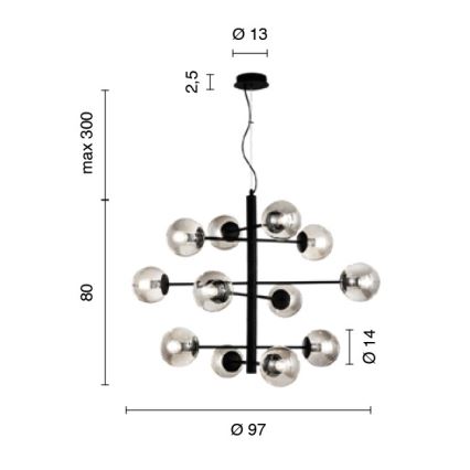 Ondaluce - Luster na sajli ELISEO 12xE14/10W/230V prečnik 97 cm zlatna/zadimljeno bež