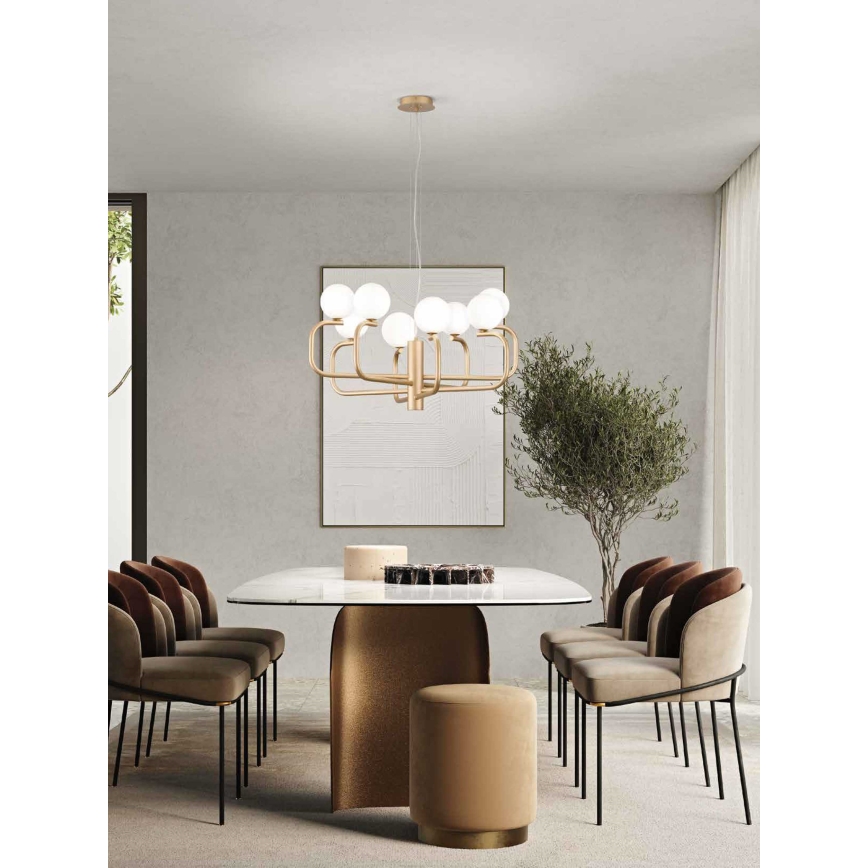 Ondaluce - Luster na sajli JEPPY 8xG9/7W/230V pr. 78,5 cm zlatna/bela