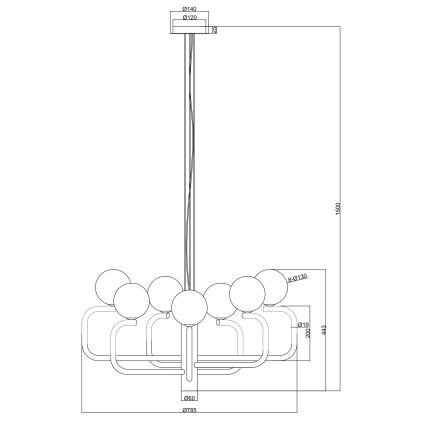 Ondaluce - Luster na sajli JEPPY 8xG9/7W/230V pr. 78,5 cm zlatna/bela