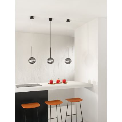 Ondaluce - Luster na sajli JEWEL 1xE14/10W/230V prečnik 17 cm crna/zadimljena crna