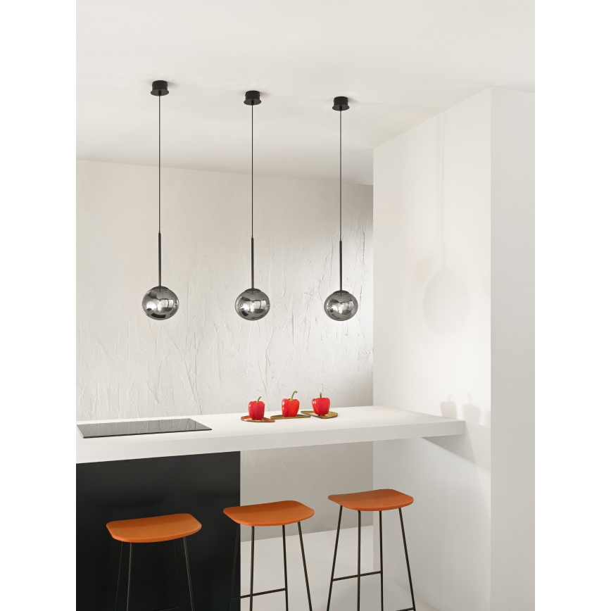 Ondaluce - Luster na sajli JEWEL 1xE14/10W/230V prečnik 17 cm crna/zadimljena crna