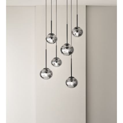 Ondaluce - Luster na sajli JEWEL 1xE14/10W/230V prečnik 17 cm crna/zadimljena crna