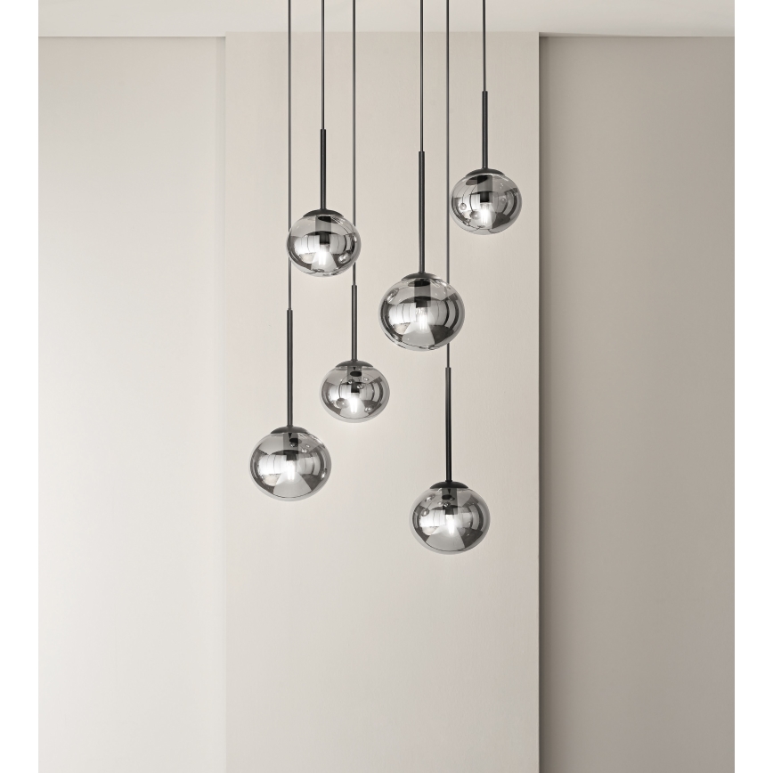 Ondaluce - Luster na sajli JEWEL 1xE14/10W/230V prečnik 17 cm crna/zadimljena crna