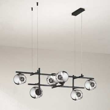 Ondaluce - Luster na sajli JEWEL 6xE14/10W/230V crna/zadimljeno staklo