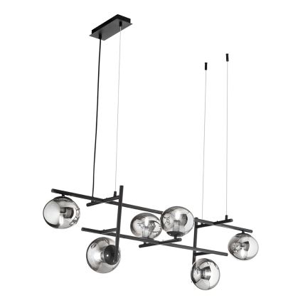 Ondaluce - Luster na sajli JEWEL 6xE14/10W/230V crna/zadimljeno staklo