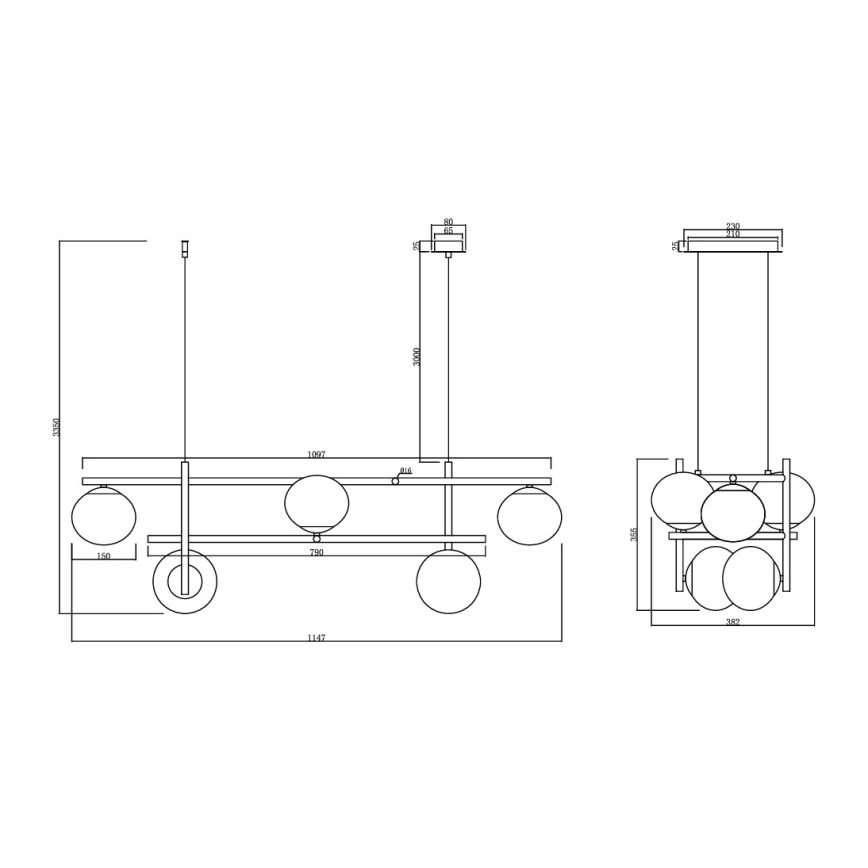 Ondaluce - Luster na sajli JEWEL 6xE14/10W/230V crna/zadimljeno staklo