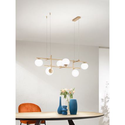 Ondaluce - Luster na sajli JEWEL 6xE14/10W/230V zlatna/bela
