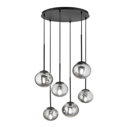 Ondaluce - Luster na sajli JEWEL 6xE14/10W/230V Ø 55 cm crna/zadimljena crna