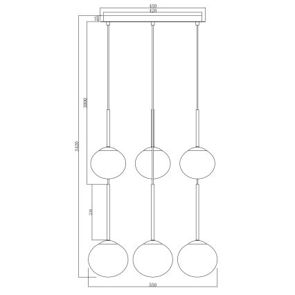 Ondaluce - Luster na sajli JEWEL 6xE14/10W/230V Ø 55 cm crna/zadimljena crna