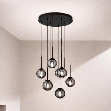 Ondaluce - Luster na sajli JEWEL 8xE14/10W/230V prečnik 70 cm crna/zadimljeno crna