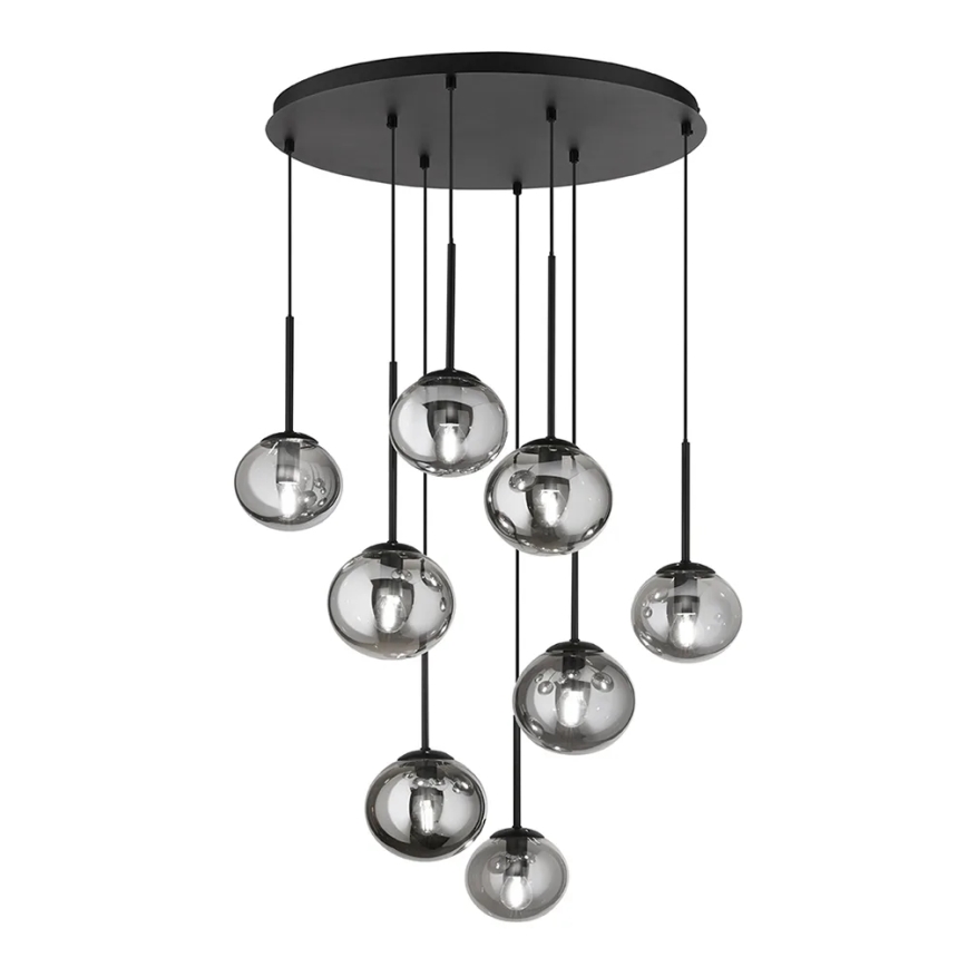 Ondaluce - Luster na sajli JEWEL 8xE14/10W/230V prečnik 70 cm crna/zadimljeno crna