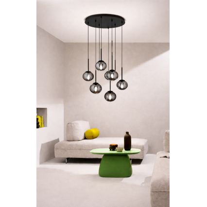 Ondaluce - Luster na sajli JEWEL 8xE14/10W/230V prečnik 70 cm crna/zadimljeno crna