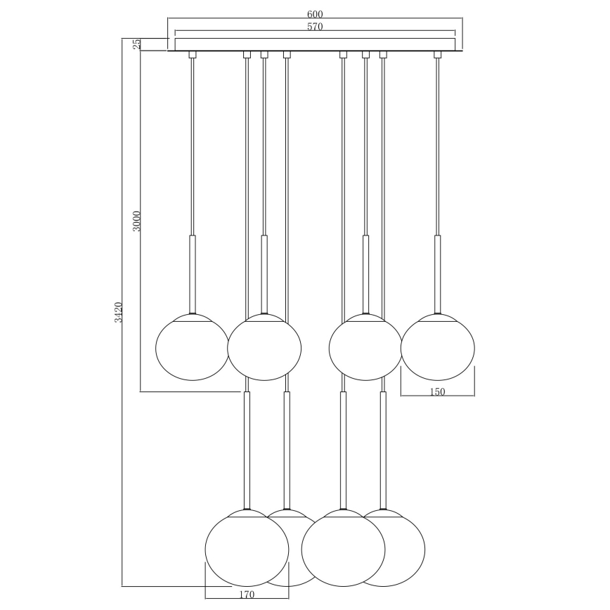 Ondaluce - Luster na sajli JEWEL 8xE14/10W/230V prečnik 70 cm crna/zadimljeno crna