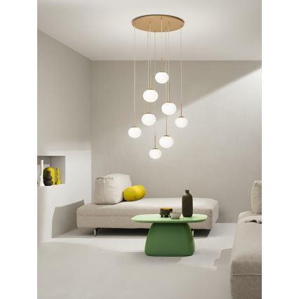 Ondaluce - Luster na sajli JEWEL 8xE14/10W/230V prečnik 70 cm zlatna/bela